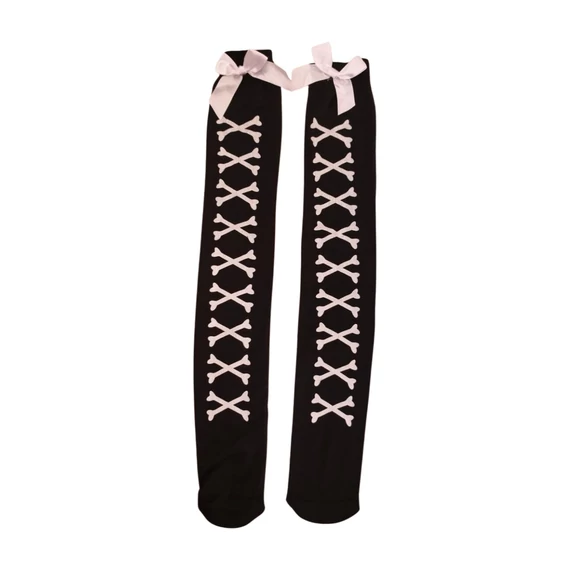 Fekete csont mintás női combharisnya