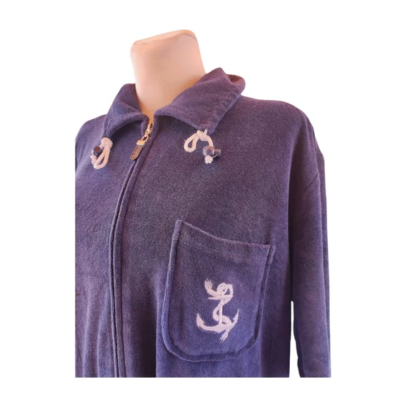 Pelman sötétkék flottír otthonka/fürdőköntös 