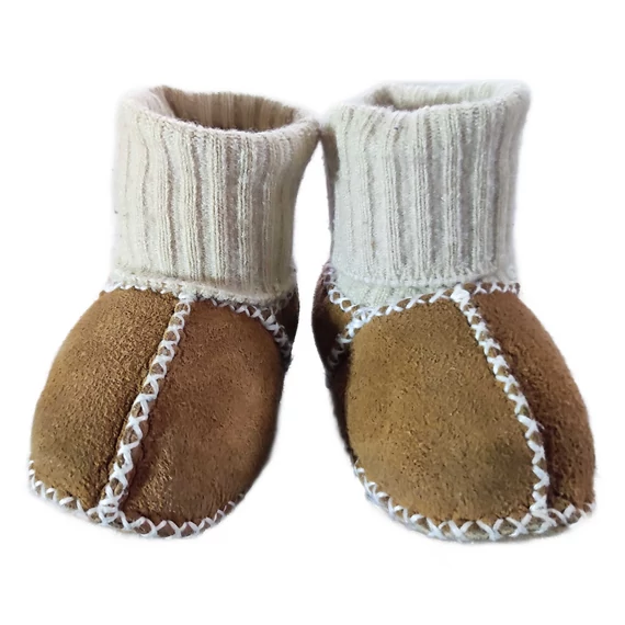 Barna gyapjú puha talpú babacipő