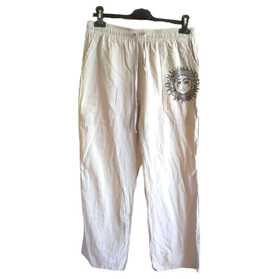 Világos szürke vékony női vászon nadrág