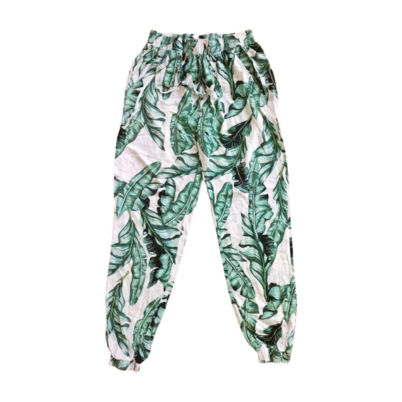 Colosseum fehér levélmintás vékony női nadrág