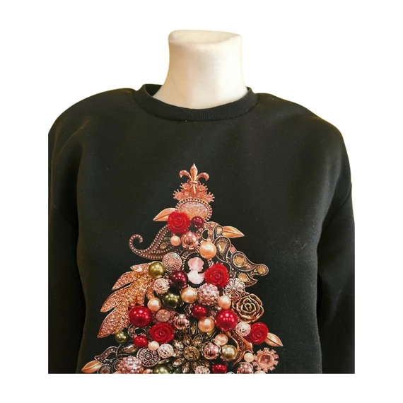 Shein fekete fa mintás női sport pulóver