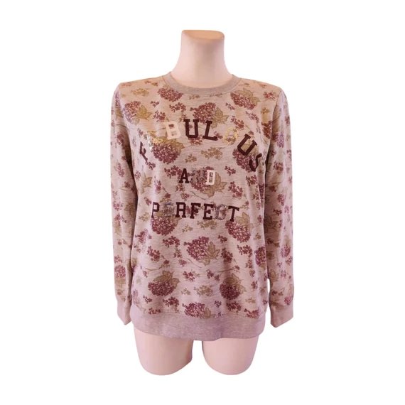 Szürke virágmintás női sport pulóver