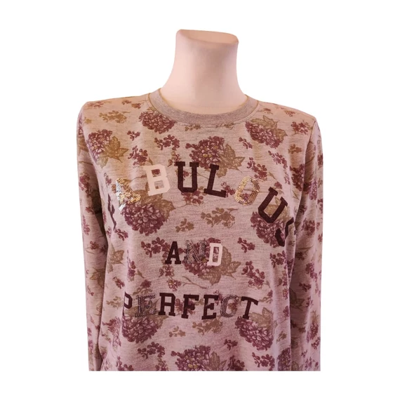 Szürke virágmintás női sport pulóver