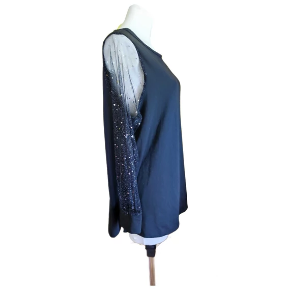 Fényes ujjú elegáns fekete női blúz (méret: XXL)