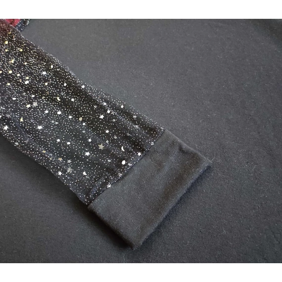Fényes ujjú elegáns fekete női blúz (méret: XXL)