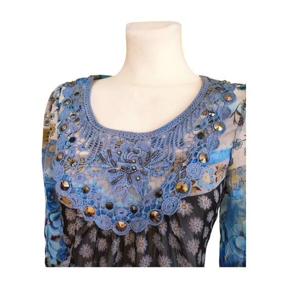 J&D Fashion kék mintás női ruha