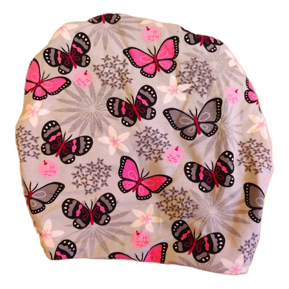 Rózsaszín lepkés kislány turbán sapka (méret: 47)