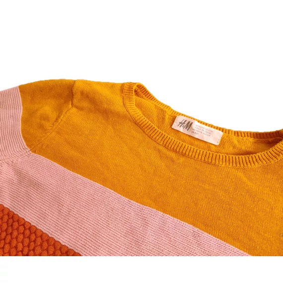 H&M barna és rózsaszín csíkos kislány pulóver (méret: 110/116)