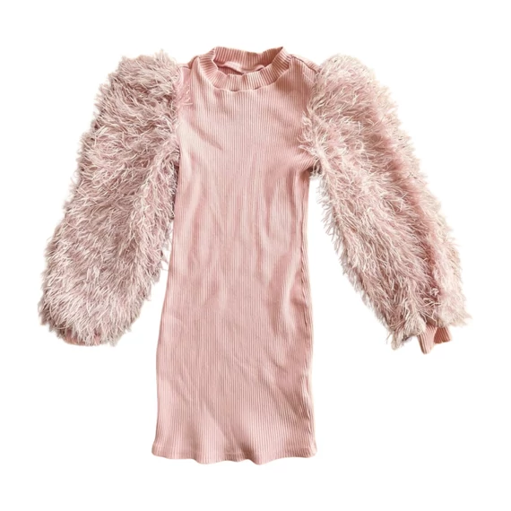 Shein rózsaszín lány szőrös ujjú ruha