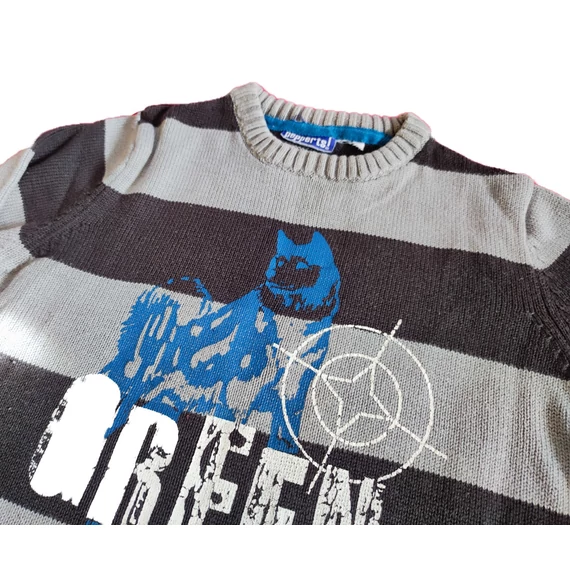 Pepperts! szürke csíkos kötött kisfiú pulóver (méret: 122)