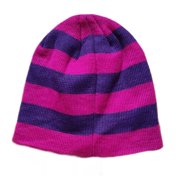 KIK sötétkék és lila csíkos kötött sapka (méret: 68/74)
