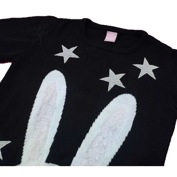 Dopodopo fekete kötött nyuszis kislány pulóver (méret: 104)