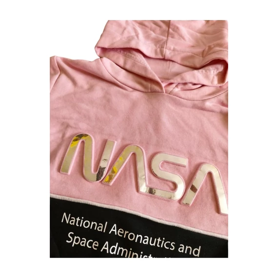 C&A rózsaszín és fekete NASA mintás lány pulóver