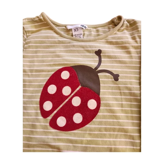 H&M zöld csíkos katicás kislány hosszú ujjú felső