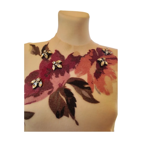 Laurence Grey bézs virágmintás női pulóver 