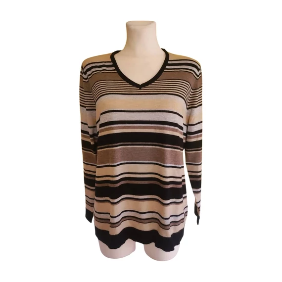 C&A világosbarna csíkos női pulóver