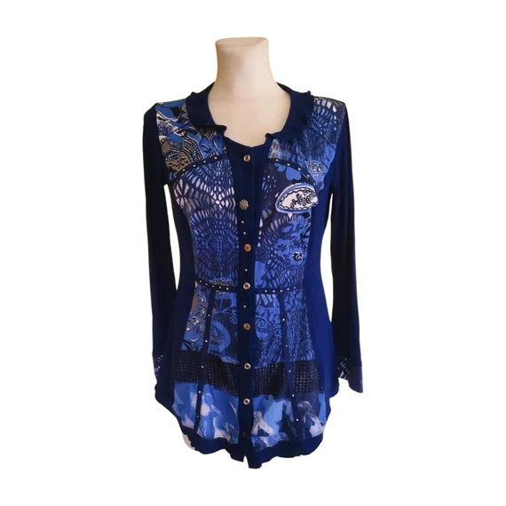 Crisca sötétkék mintás női kardigán