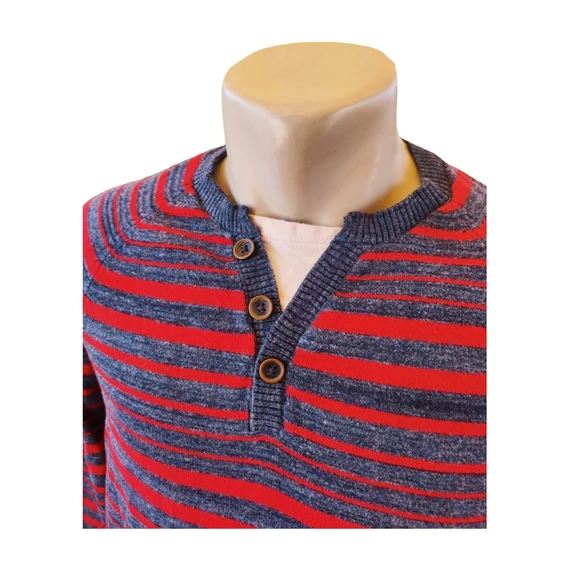 C&A szürke-piros csíkos férfi pulóver (méret: M)